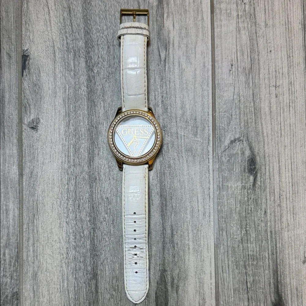Vintage Guess Gold Watch with White Strap